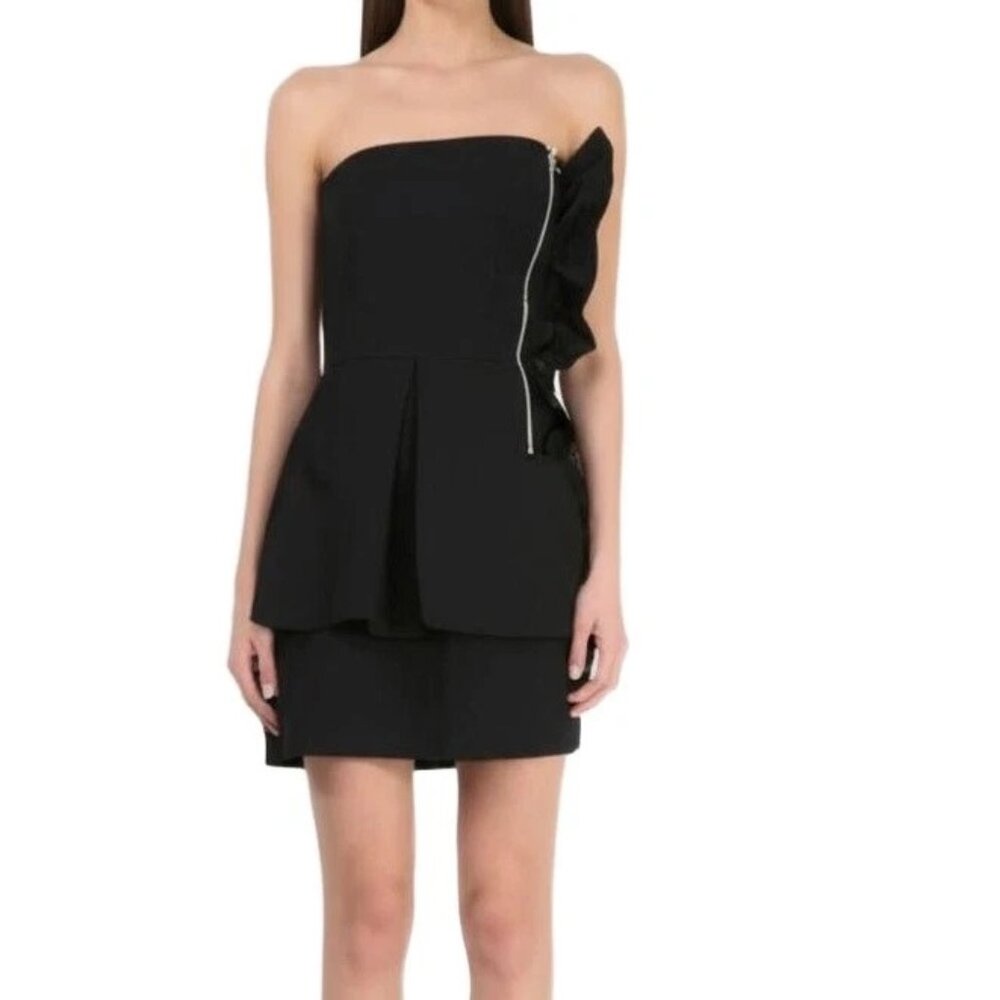 LOVE TEASE Black Edgy Chic Ruffled Zipper Strapless Mini Dress Womens 7